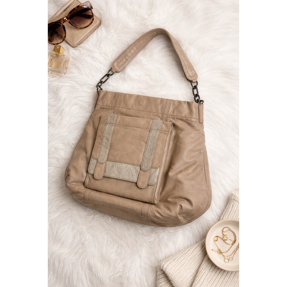 👜 Sunnylife Taupe‎ Faux Leather Hobo Bag - Woven Detail - Neutral Shoulder Bag